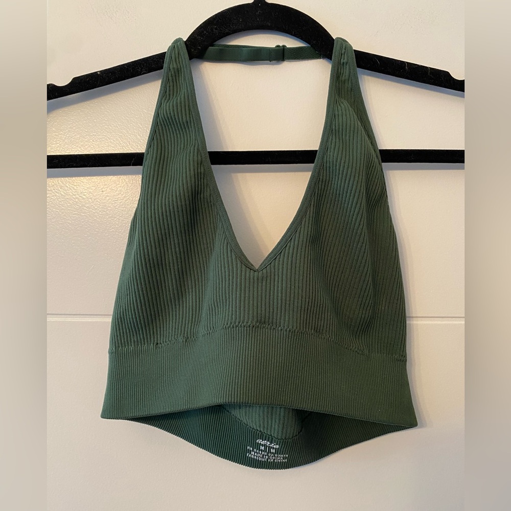 Aerie Deep Green Halter Ribbed bra
